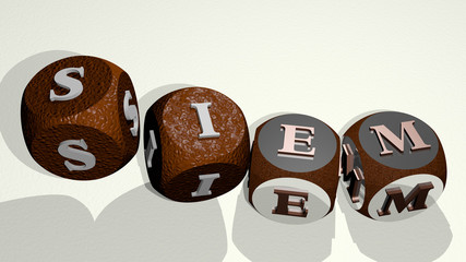SIEM text by dancing dice letters - 3D illustration for cambodia and reap