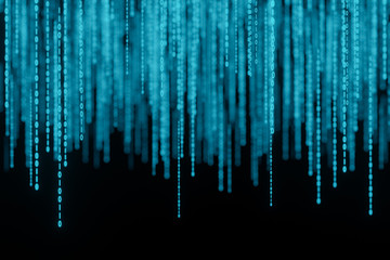 Stream of binary matrix code numbers on the screen 3d rendering