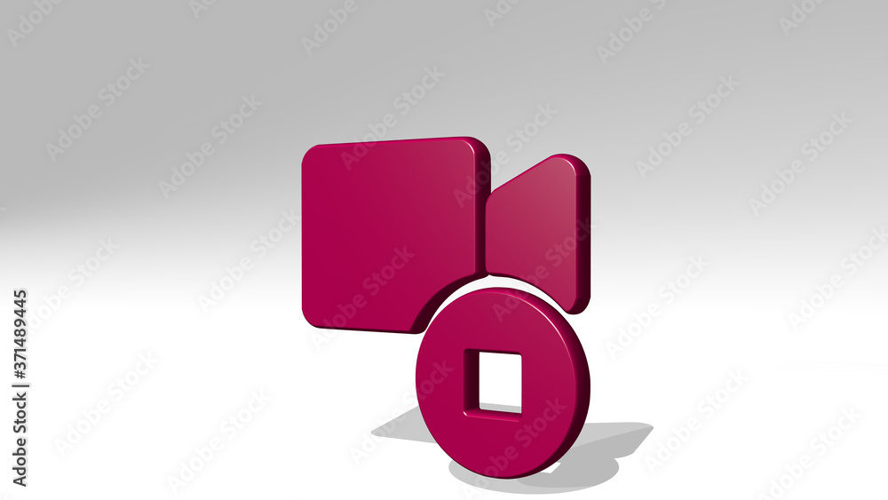 Poster controls camera stop 3d icon casting shadow - 3d illustration for background and business