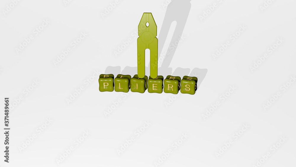 Poster pliers 3d icon object on text of cubic letters - 3d illustration for background and tools