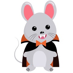 Hand drawn vector illustration of a cute mouse, halloween costume. Vector Illustration.
