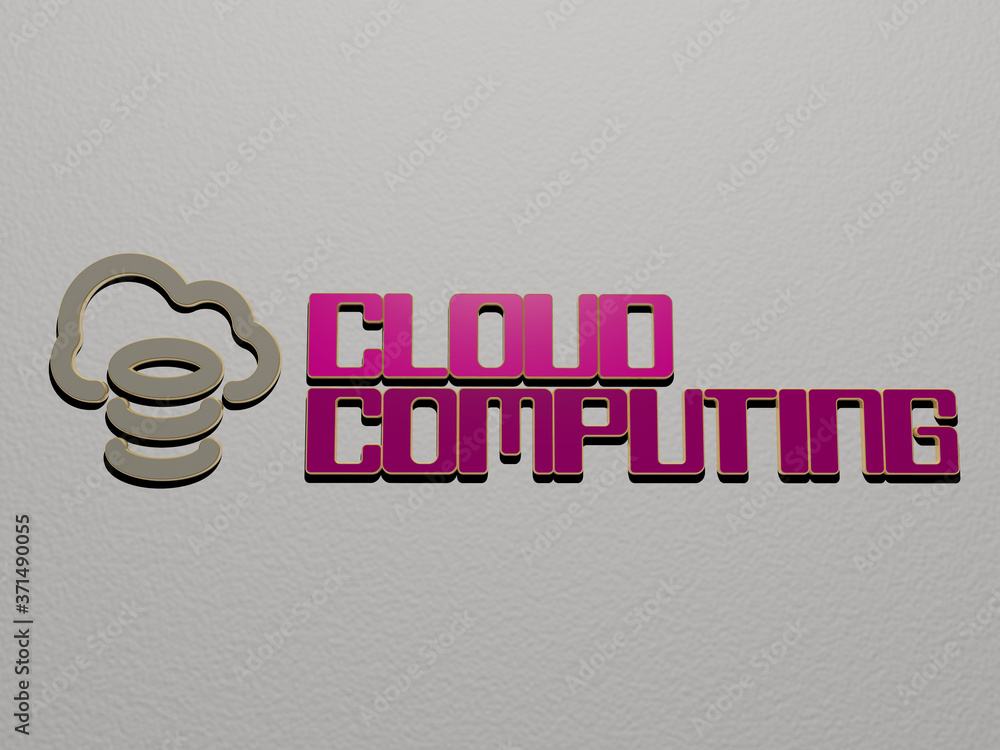 Poster cloud computing icon and text on the wall - 3d illustration for background and blue