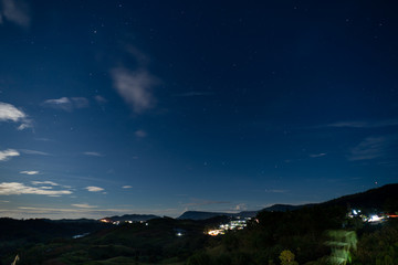 sky with the star at the Mountain in the twilight after sunset.