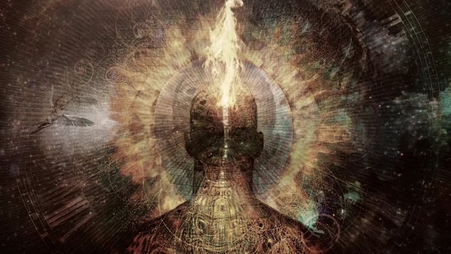 Time mystery. Man with burning halo. High quality FullHD footage