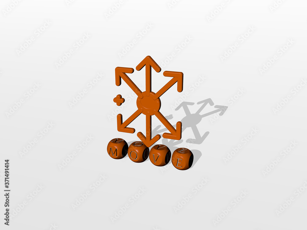 Poster move cubic letters with 3d icon on the top - 3d illustration for background and business