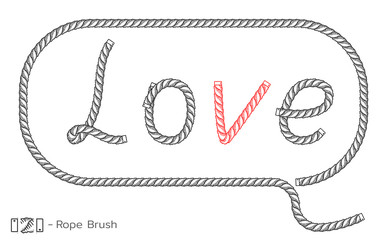 Rope inscription Love in speech bubble. Marine sketch design. Romantic, Wedding decoration. Vector