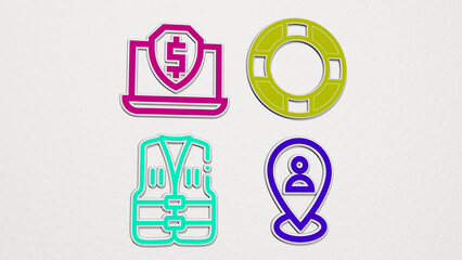 SAFETY colorful set of icons - 3D illustration for background and concept