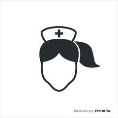 female nurse icon outline. female nurse logo vector design. isolated by white background