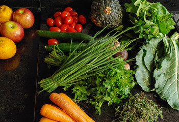 A small variety of vegetables fresh from the organic fair.