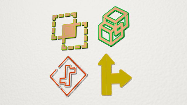 intersection 4 icons set - 3D illustration for city and background