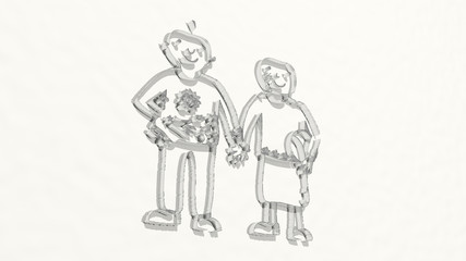 boy and girl kids hand in hand 3D drawing icon - 3D illustration for child and background