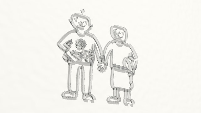 boy and girl kids hand in hand 3D drawing icon - 3D illustration for child and background