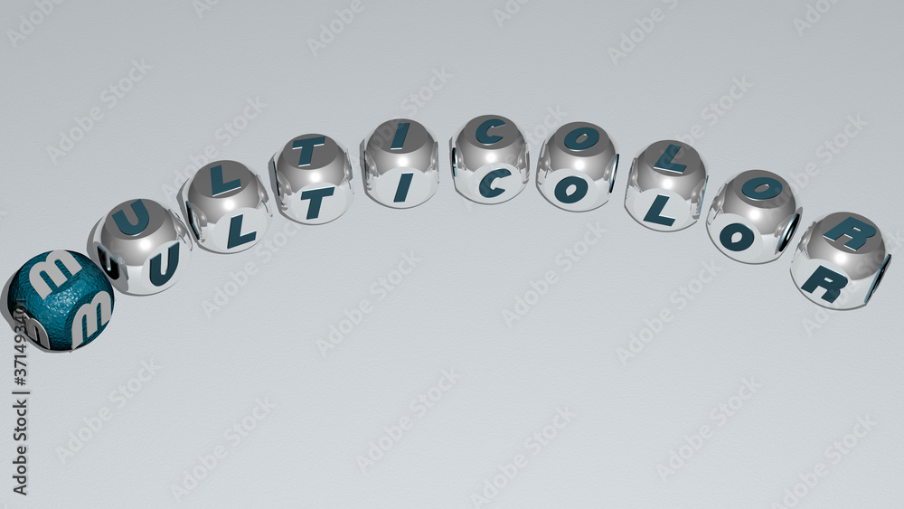Aufkleber multicolor curved text of cubic dice letters - 3d illustration for background and abstract