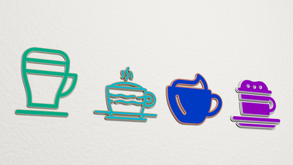 cappuccino 4 icons set - 3D illustration for coffee and cup