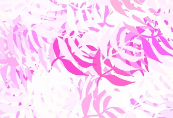 Light Purple, Pink vector doodle background with leaves.