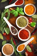 Foto auf Alu-Dibond Various cooking ingredients, spices and herbs © LumenSt