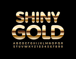 Vector Shiny Gold Alphabet set. Reflective metallic Font. Elite premium Letters and Numbers