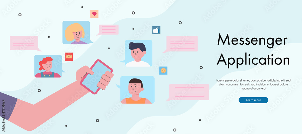 Poster concept chat application on smartphone web banner.