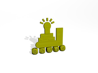 BOOKS 3D icon over cubic letters - 3D illustration for background and education