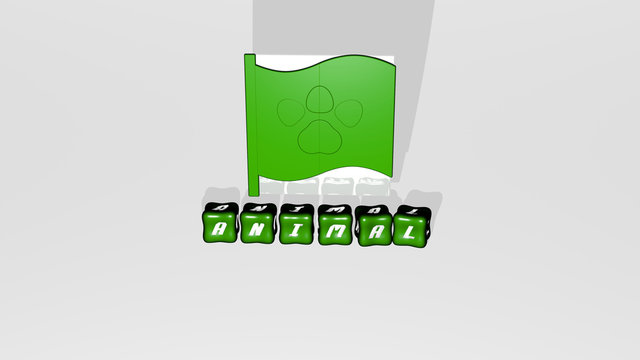 3D illustration of ANIMAL graphics and text made by metallic dice letters for the related meanings of the concept and presentations for background and cute
