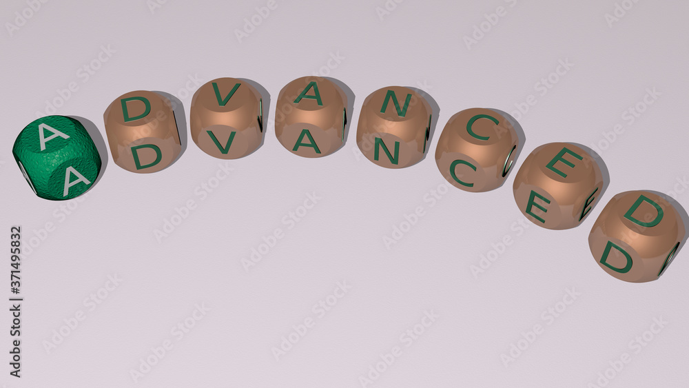 Poster advanced curved text of cubic dice letters - 3d illustration for background and concept