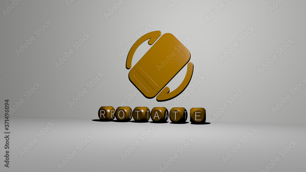 Poster rotate 3d icon on the wall and text of cubic alphabets on the floor - 3d illustration for background