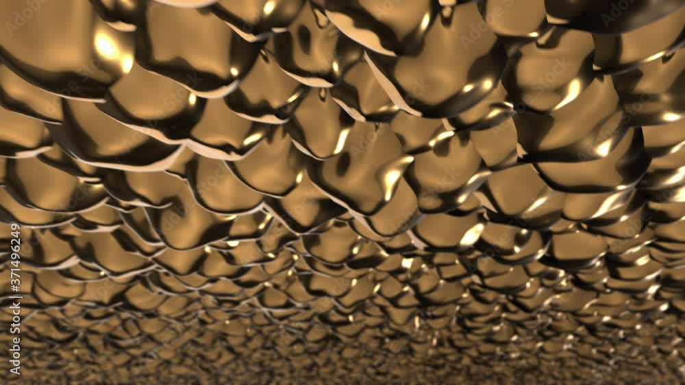 Poster seamless looping 3d animated abstract background with reflecting gold
