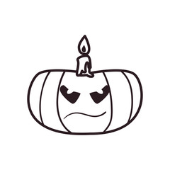 angry pumpkin cartoon with candle free form line style icon vector design