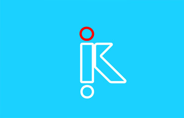 line alphabet K letter logo icon design in red and white. Blue background color for business and company