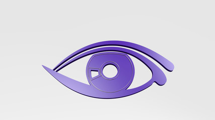 Obraz premium EYE SYMBOL from a perspective on the wall. A thick sculpture made of metallic materials of 3D rendering for background and illustration