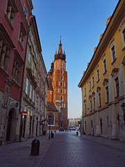 Fototapeta na wymiar Cracow, Florianska street and St. Mary's Basilica 