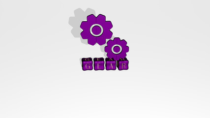 gear 3D icon object on text of cubic letters - 3D illustration for background and concept