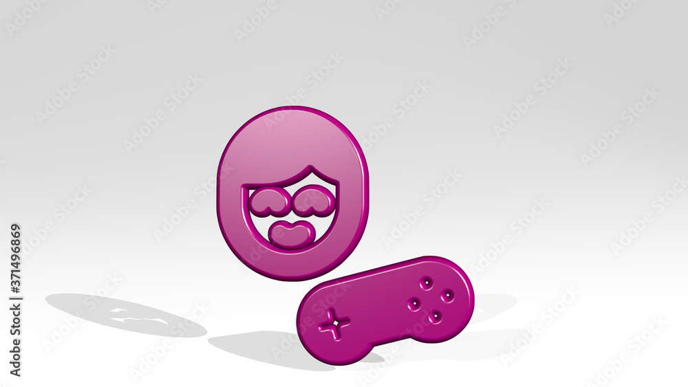 Poster video game controller person 3d icon casting shadow - 3d illustration for background and camera