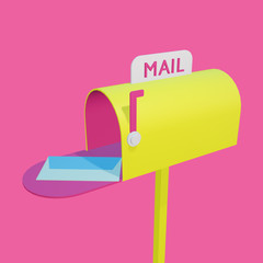 post letter mailbox with letter on pink background 