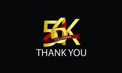 56K, 56.000 Followers Thank You anniversary Red logo with Tosca ribbon. For Social Medias - Vector	