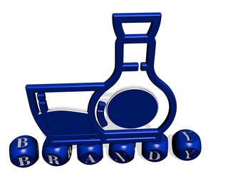 BRANDY cubic letters with 3D icon on the top - 3D illustration for alcohol and glass