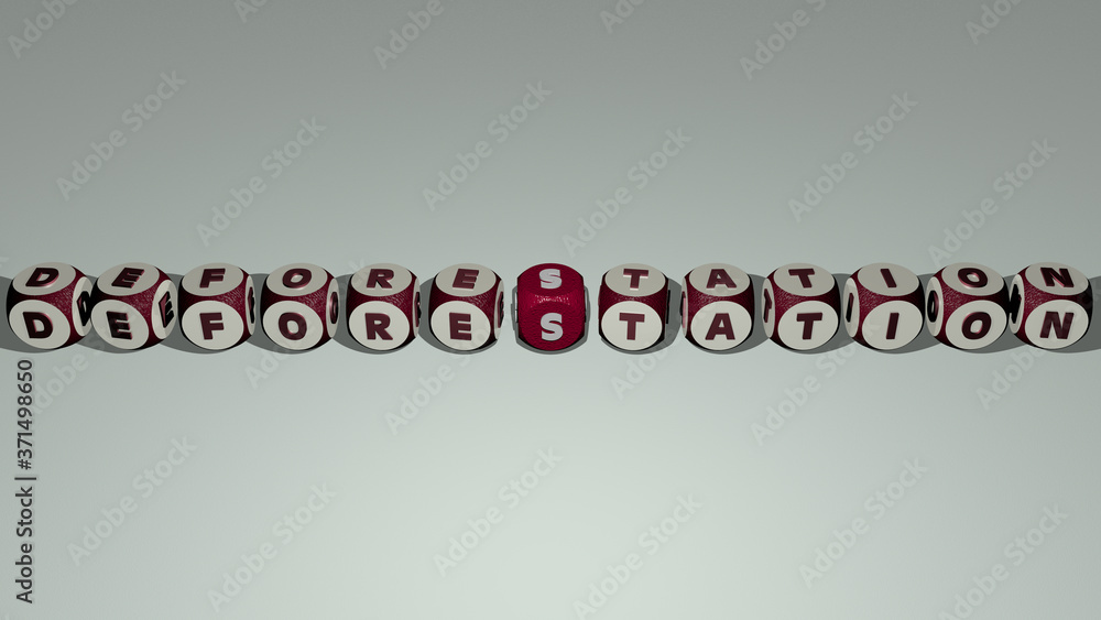 Poster combination of deforestation built by cubic letters from the top perspective, excellent for the conc