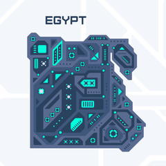 Fototapeta premium Abstract futuristic map of Egypt. Mechanical circuit of the country. Technology space background.