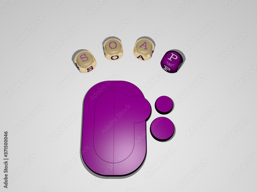 Poster soap circular text of separate letters around the 3d icon - 3d illustration for background and bubbl