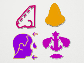 NOSE 4 icons set - 3D illustration for background and face