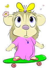 Puppy on a skateboard hand drawn vector illustration of a little girl on a skateboard with a yellow butterfly on her head suitable for printing on children's clothes or toys