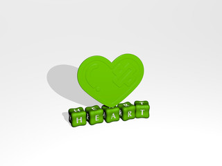 HEART 3D icon on cubic text - 3D illustration for background and love