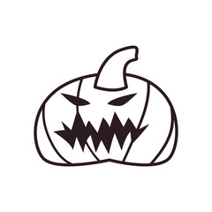 scary pumpkin cartoon free form line style icon vector design
