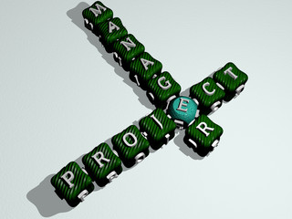 PROJECT MANAGER crossword of colorful cubic letters - 3D illustration for business and design