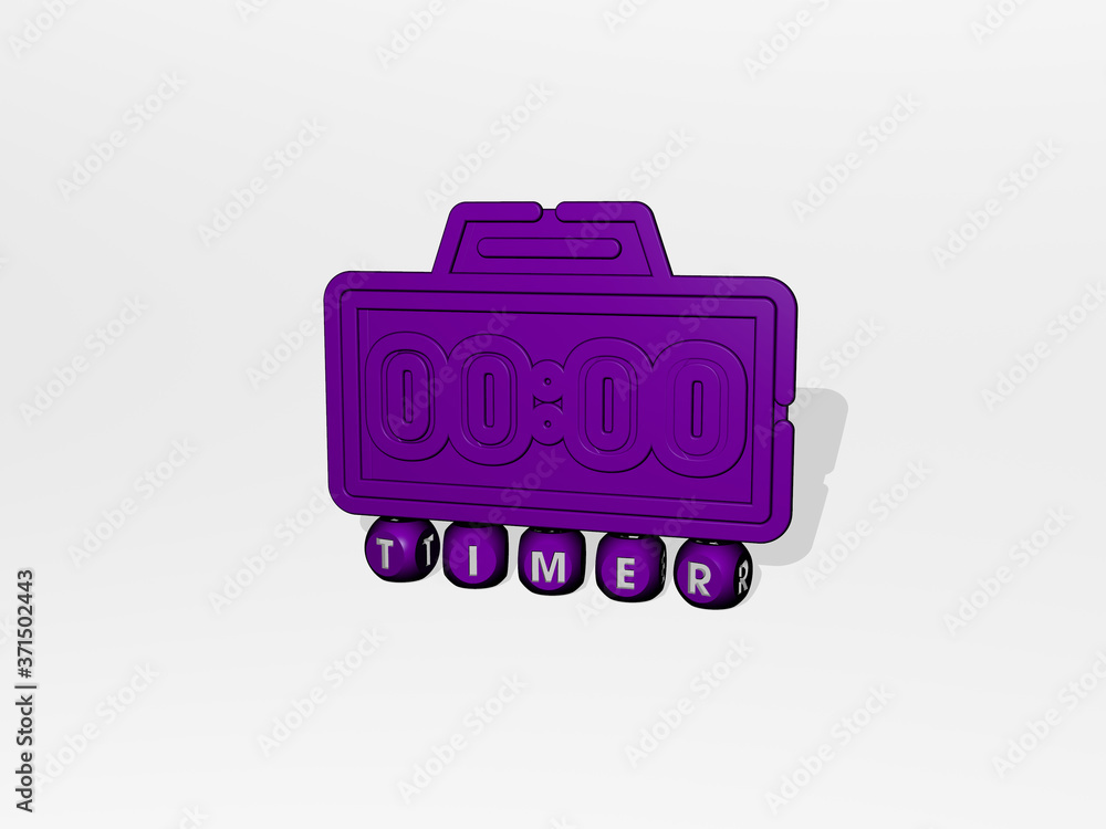 Poster timer 3d icon over cubic letters - 3d illustration for clock and background