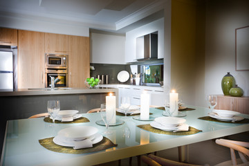 Fototapeta na wymiar Interior of a modern kitchen and dining room