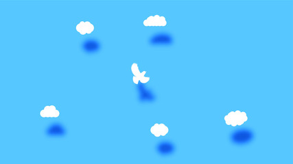 Abstract Nature Blue SImple Background With Bird And Clouds Shadows Vector Design Style