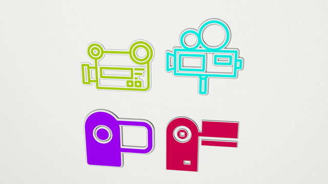 video recorder colorful set of icons - 3D illustration