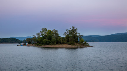 late evening pink sky on the lake