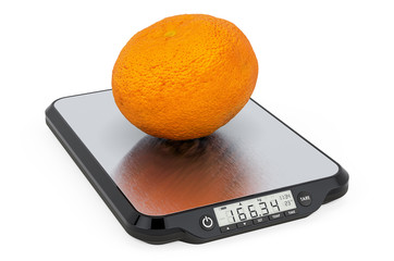 Kitchen Scales with Mandarin oranges. 3D rendering